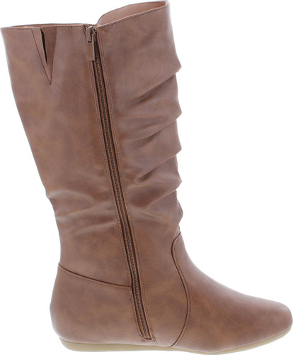 Top Moda Bank-78 Womens Mid Calf Round Toe Stiching Flat Boots