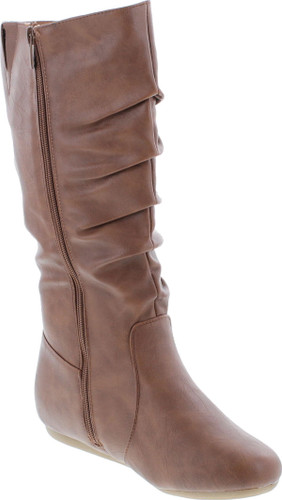 Top Moda Bank-78 Womens Mid Calf Round Toe Stiching Flat Boots