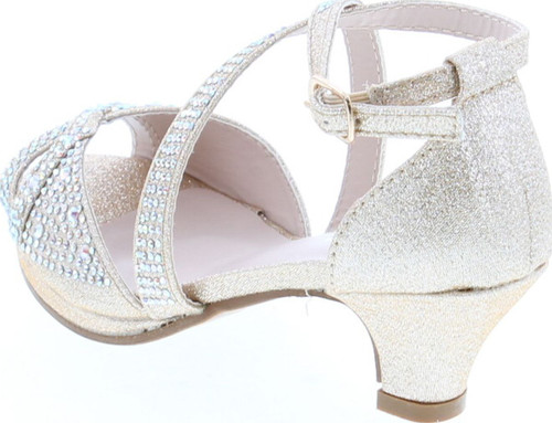 Link Fantastic-90K Girl's Rhinestone Criss Cross Ankle Strap Chunk Heel Sandals