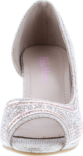 Bella Marie Girls Truly-5 Kids Sparkle Crystal Bling Open Toe Low Kitten Heel Pumps