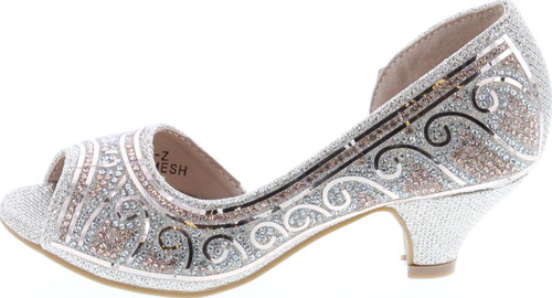 Bella Marie Girls Truly-5 Kids Sparkle Crystal Bling Open Toe Low Kitten Heel Pumps