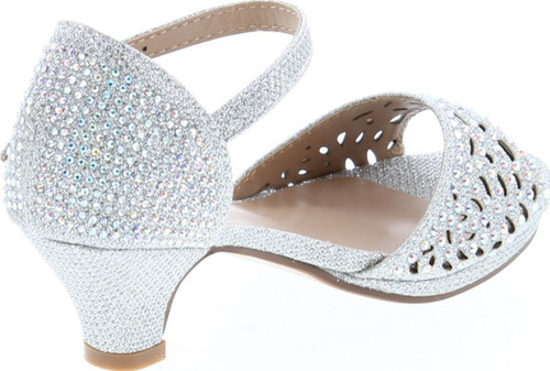 Link Fantastic-92K Girl's Rhinestone Cutout Buckle Ankle Strap Chunk Heel Sandals