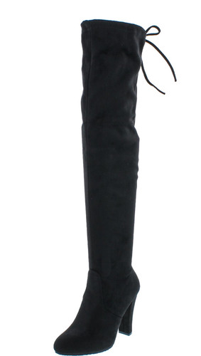 Forever Link Women's Stacked Chunky Heel Stretch Thigh High Pull On Boot