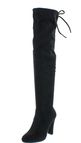 Forever Link Women's Stacked Chunky Heel Stretch Thigh High Pull On Boot