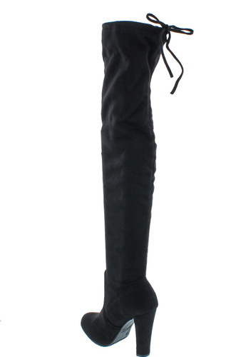 Forever Link Women's Stacked Chunky Heel Stretch Thigh High Pull On Boot