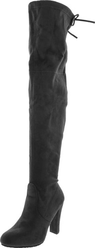 Forever Link Women's Stacked Chunky Heel Stretch Thigh High Pull On Boot