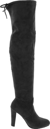 Forever Link Women's Stacked Chunky Heel Stretch Thigh High Pull On Boot