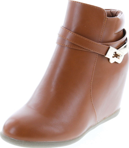 Static Footwear Cici-9 Womens Comfy Almond Toe Platform Hidden Wedge Ankle Bootie