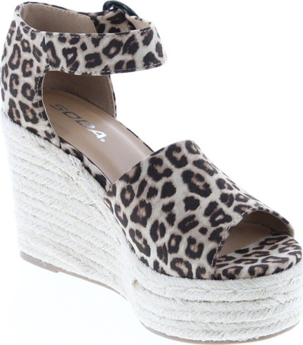 Soda Fabia Women's Open Toe Anke Strap Espadrille Wedge Sandal