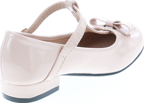 Anna Kate-5K Kids Low Heel Ankle Strap Bow T-Strap Mary-Jane Shinny Pu
