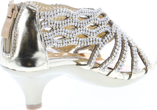 Fabulous Angel76 Kids Rhinestone Cut Out Starppy Platform Low Heel Dress Sandals