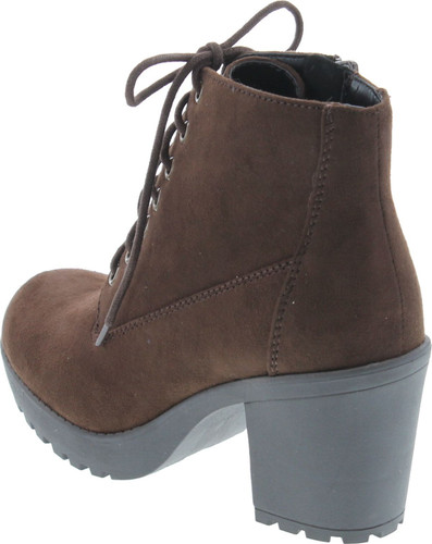 Soda Women's Second Faux Leather Lace Up High Chunky Heel Ankle Booties