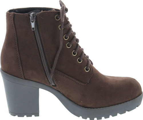 Soda Women's Second Faux Leather Lace Up High Chunky Heel Ankle Booties