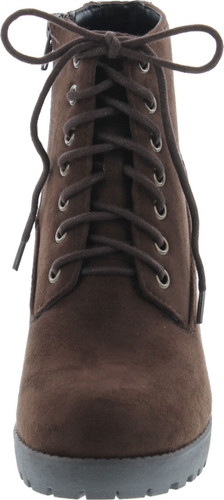 Soda Women's Second Faux Leather Lace Up High Chunky Heel Ankle Booties