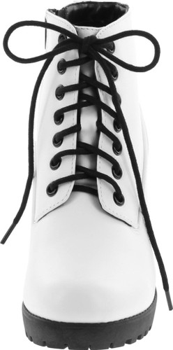 Soda Women's Second Faux Leather Lace Up High Chunky Heel Ankle Booties