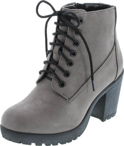 Soda Women's Second Faux Leather Lace Up High Chunky Heel Ankle Booties