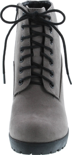 Soda Women's Second Faux Leather Lace Up High Chunky Heel Ankle Booties