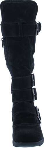 Womens Bd-2523 Knee High Faux Suede Flat Winter Buckle Boots Black