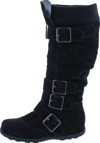 Womens Bd-2523 Knee High Faux Suede Flat Winter Buckle Boots Black