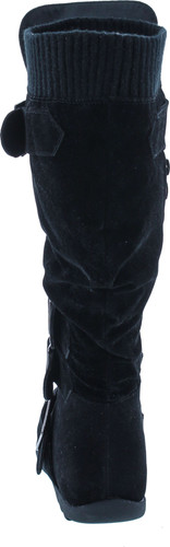 Womens Bd-2523 Knee High Faux Suede Flat Winter Buckle Boots Black