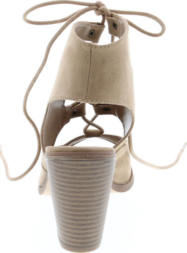 Soda Race Women's Stylish Lace Up Gladiator Cage Low Chunky Block Heel Sandal - Natural Suede