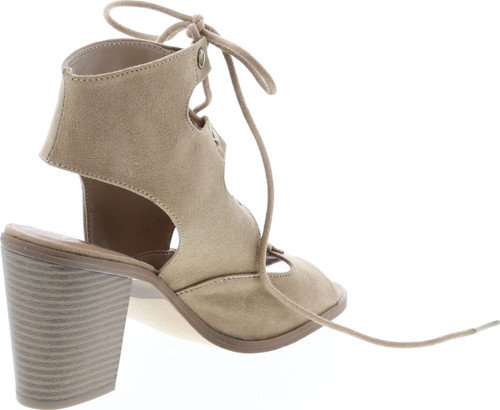 Soda Race Women's Stylish Lace Up Gladiator Cage Low Chunky Block Heel Sandal - Natural Suede