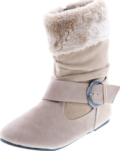 Static Footwear Girls Fashion Faux Suede Fur Cuff Boots