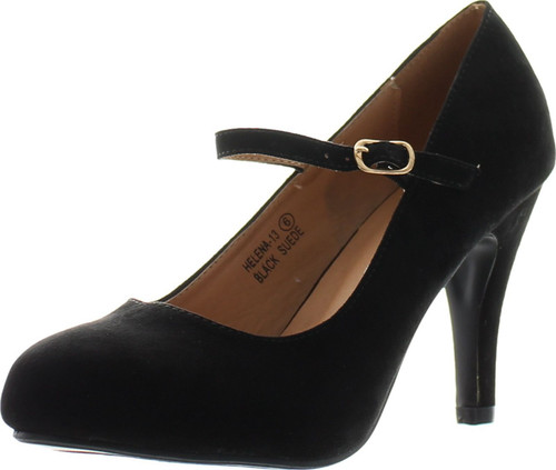 Bella Marie Helena-13 Women's Almond Toe Low Heel Mary Jane Glitter Or Suede Pumps