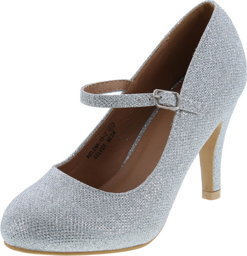 Bella Marie Helena-13 Women's Almond Toe Low Heel Mary Jane Glitter Or Suede Pumps