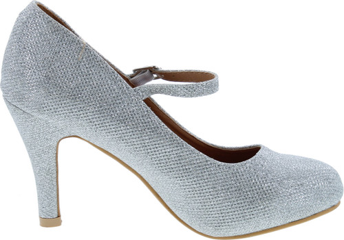 Bella Marie Helena-13 Women's Almond Toe Low Heel Mary Jane Glitter Or Suede Pumps