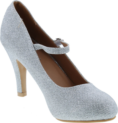 Bella Marie Helena-13 Women's Almond Toe Low Heel Mary Jane Glitter Or Suede Pumps