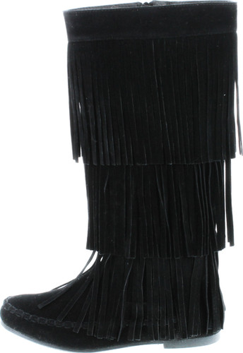 Refresh Jolin-02 Women's Fringe Moccasin Flat Heel Zipper Under Knee High Boots