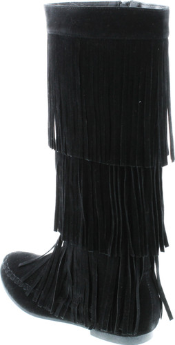 Refresh Jolin-02 Women's Fringe Moccasin Flat Heel Zipper Under Knee High Boots