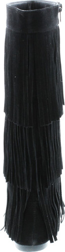 Refresh Jolin-02 Women's Fringe Moccasin Flat Heel Zipper Under Knee High Boots