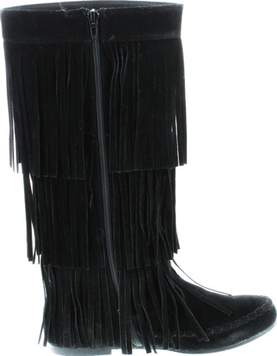 Refresh Jolin-02 Women's Fringe Moccasin Flat Heel Zipper Under Knee High Boots