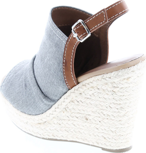 Soda Jafari Women's Open Toe Ruched Canvas Espadrille Platform Wedge