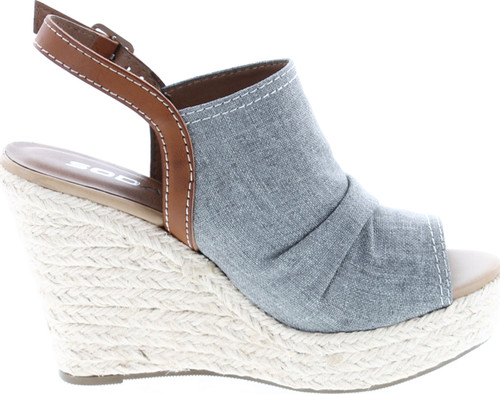 Soda Jafari Women's Open Toe Ruched Canvas Espadrille Platform Wedge