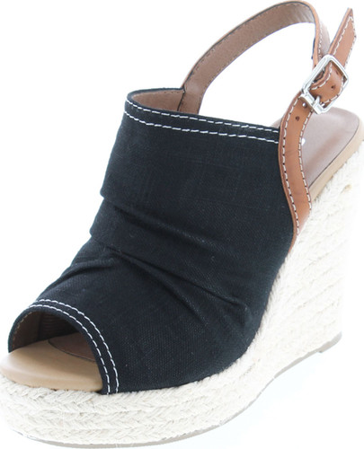 Soda Jafari Women's Open Toe Ruched Canvas Espadrille Platform Wedge