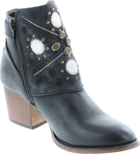Gc Shoes Austin Western Ankle Boots Zip Up Metal Studded Stacked Heel Boot