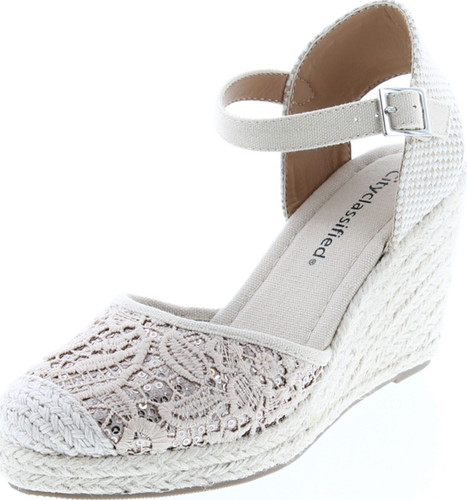 City Classified Queena Espadrille Platform Wedge D’Orsay Pump W Sling Back & Elastic Strap