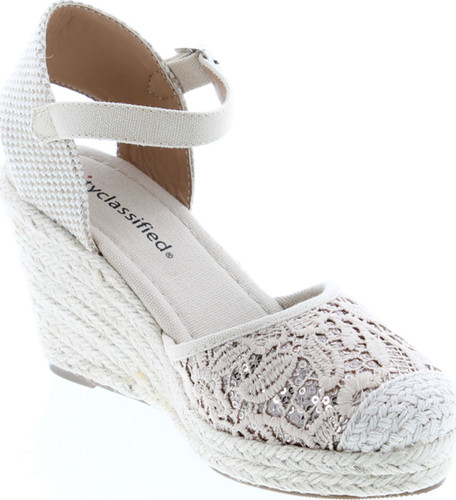 City Classified Queena Espadrille Platform Wedge D’Orsay Pump W Sling Back & Elastic Strap