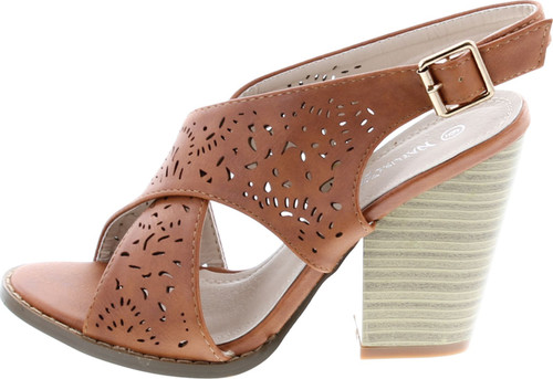 Nature Breeze Webber-04 Women's Leatherette Block Chunky Heel Open Toe Caged Ankle Booties Sandals