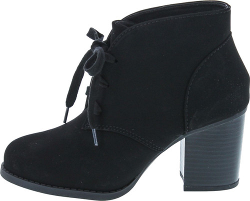 Delicious By Soda Women's Ripley Sueded Lace Up Chunky Stacked Heel Ankle Bootie