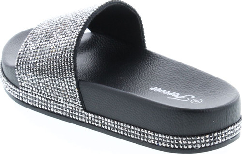Forever Link Viste-07 Rhinestone Glitter Slide Slip On Flatform Footbed Sandal Slippers