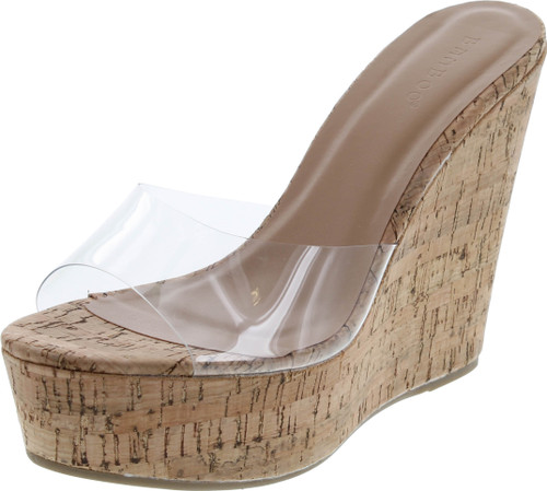 Bamboo Women's Clear Band Platform Wedge Slide