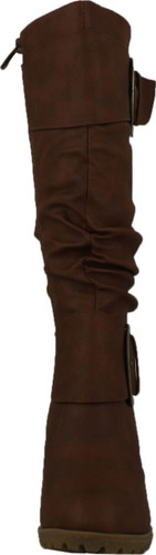 Top Moda Womens Pure-65 Mid Calf Round Toe Slouched Wedge Heel Boots