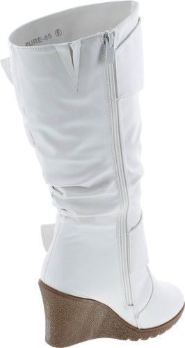 Top Moda Womens Pure-65 Mid Calf Round Toe Slouched Wedge Heel Boots