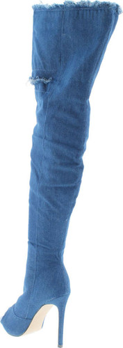 Liliana Barbara-13 Thigh High Over Knee Denim Open Toe Stiletto Heel Boot Dark Blue