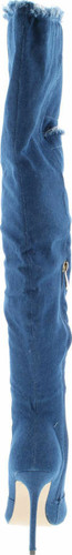 Liliana Barbara-13 Thigh High Over Knee Denim Open Toe Stiletto Heel Boot Dark Blue
