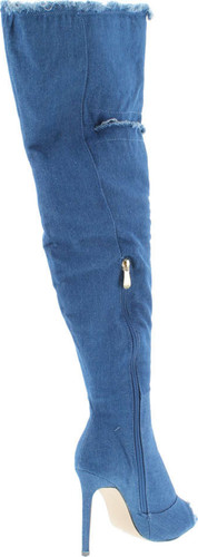 Liliana Barbara-13 Thigh High Over Knee Denim Open Toe Stiletto Heel Boot Dark Blue